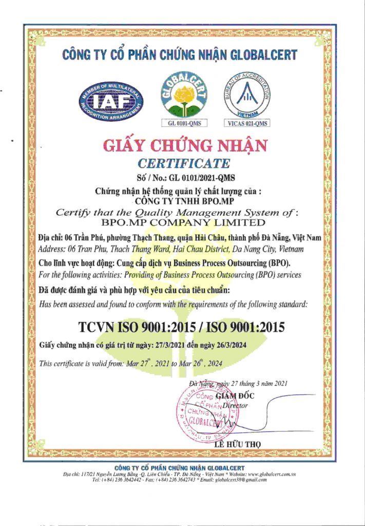 ISO 9001:2015 Certification